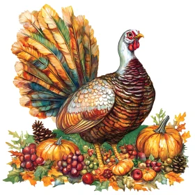 Autumnal Turkey with Pumpkins and Grapes