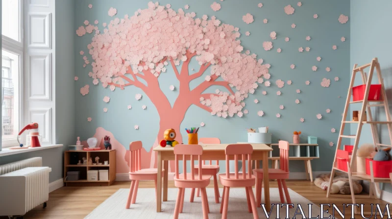Bloomcore Inspired Children's Room with Japanese Rinpa Influence AI Image