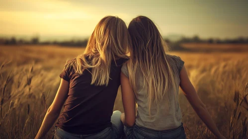 Girls in Field at Sunset