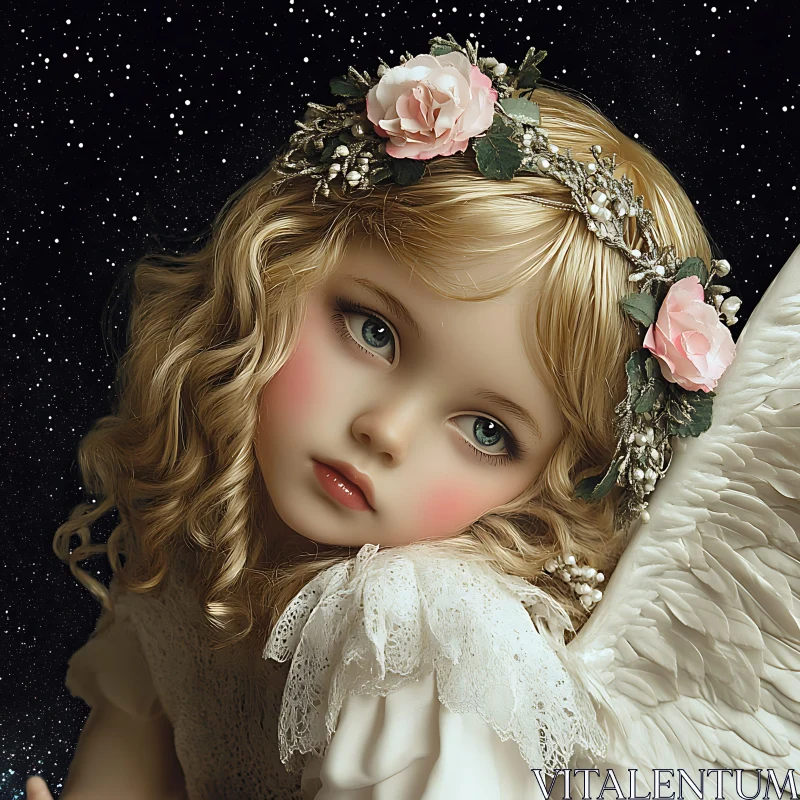 AI ART Heavenly Child with Floral Crown and Wings