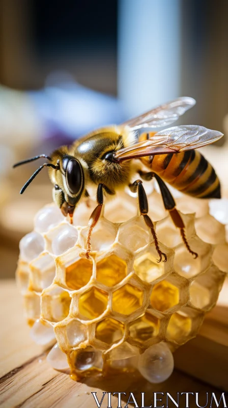Detailed Image of Bee on Honeycomb AI Image