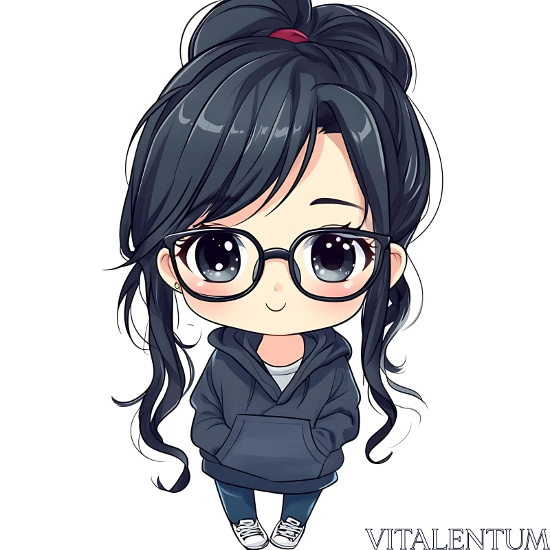 Cartoon Style Chibi Girl Illustration AI Image