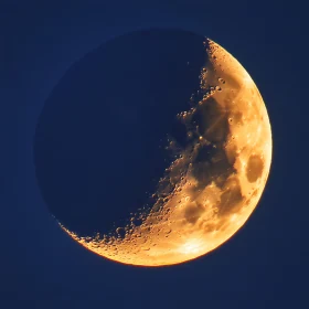 Golden Crescent Moon in Night Sky