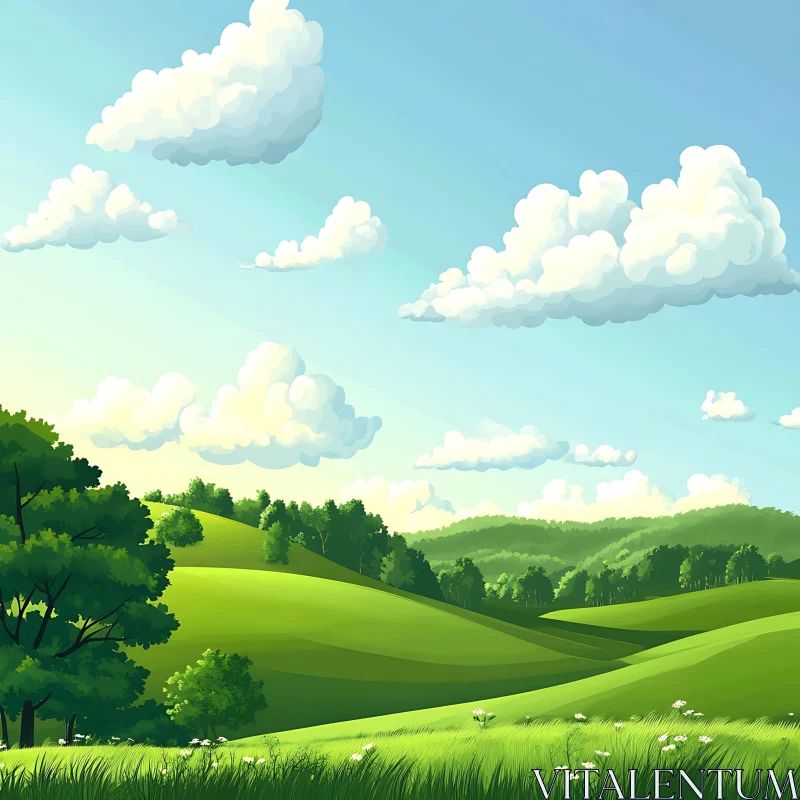 AI ART Rolling Hills and Blue Sky View