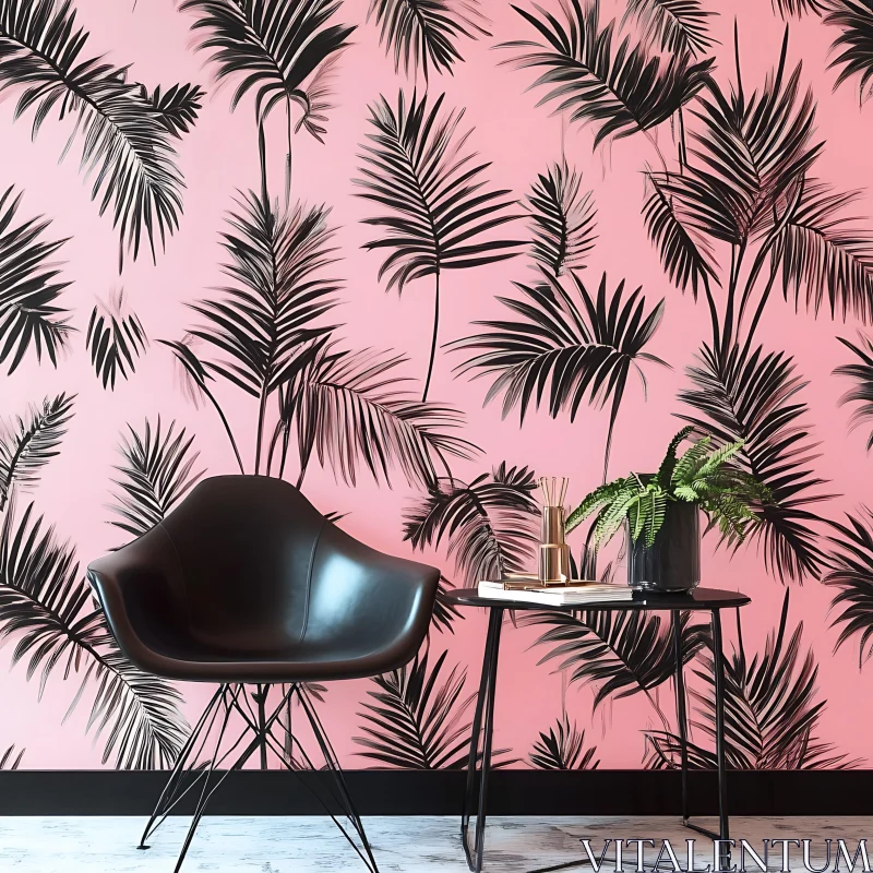 AI ART Modern Interior with Tropical Wallpaper