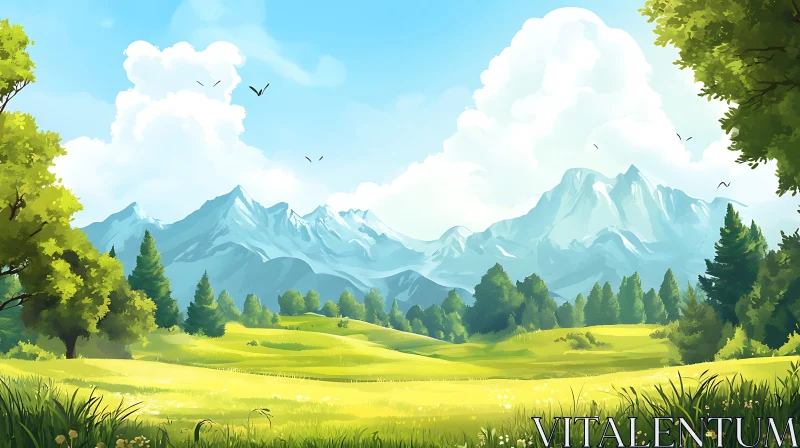 Scenic Mountain Meadow Art Print AI Image