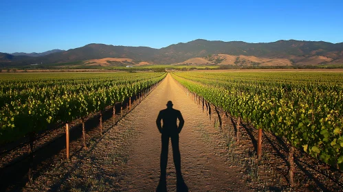 Shadow Walker in Vineyard Landscape