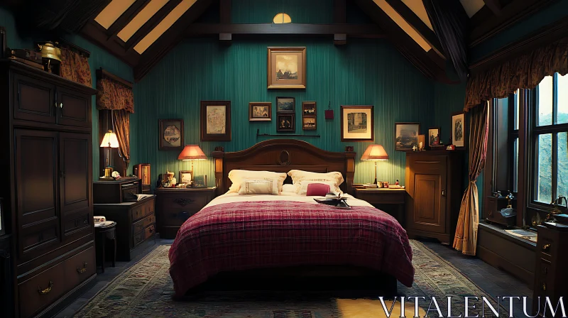 Aesthetic Bedroom with Vintage Furniture AI Image