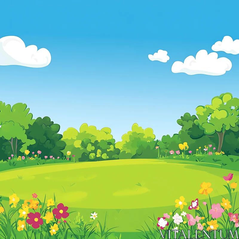 Picturesque Flower Meadow on a Sunny Day AI Image