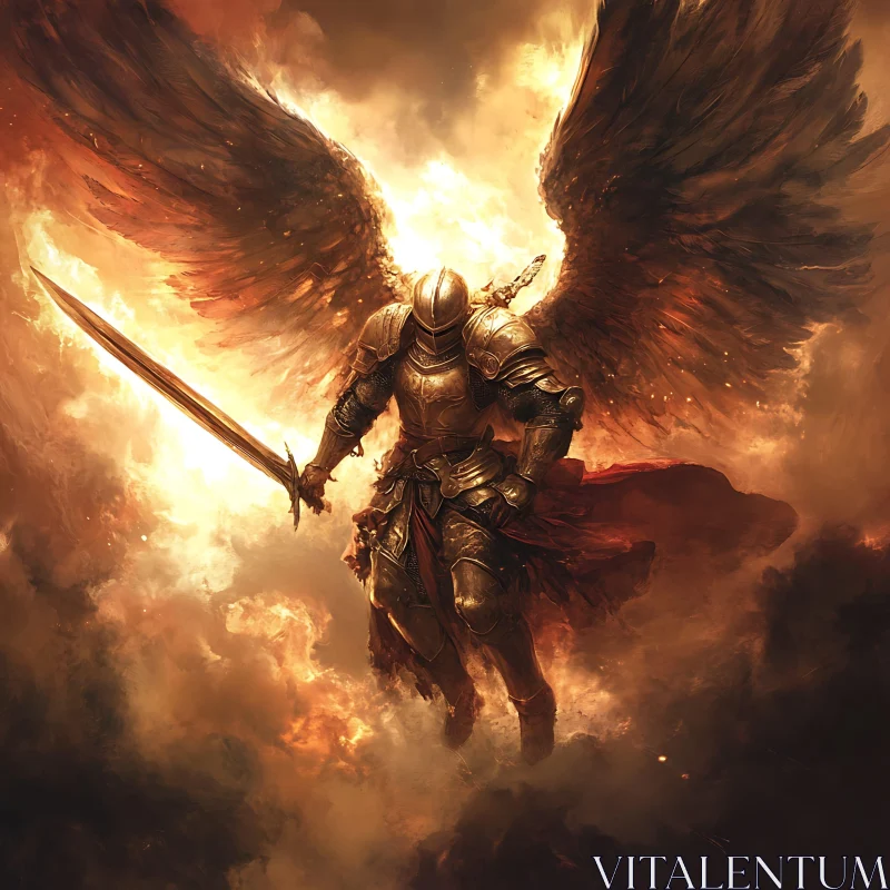 AI ART Winged Knight Descending From Heaven Art