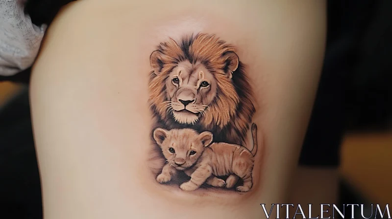 Lion and Cub Tattoo Design AI Image