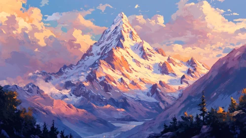 Sunlit Snow-Capped Mountain