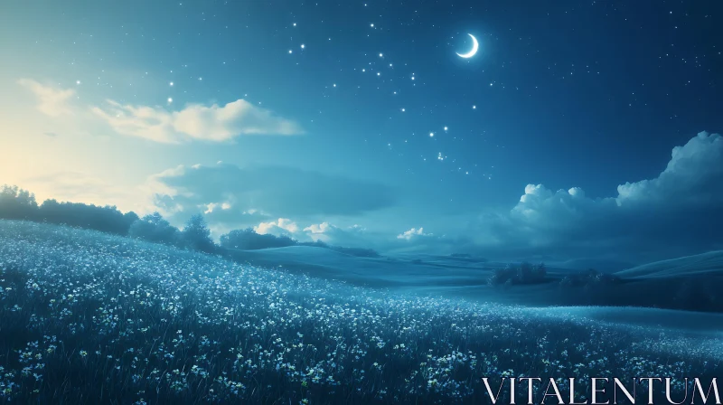 AI ART Moonlit Meadow: A Nighttime Floral Fantasy