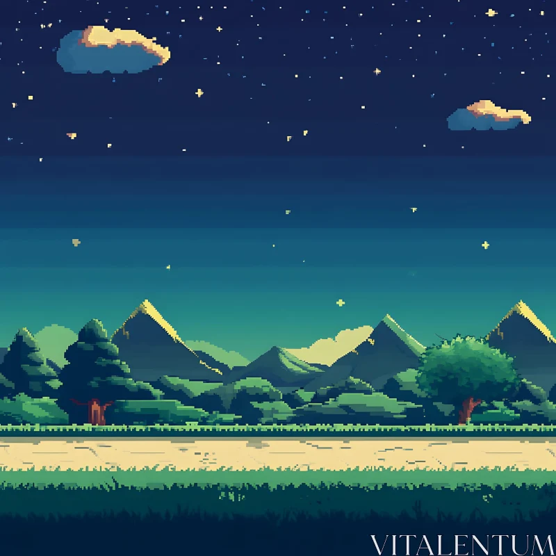 AI ART Night Sky Pixel Art Landscape