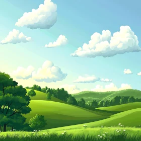 Rolling Hills and Blue Sky View