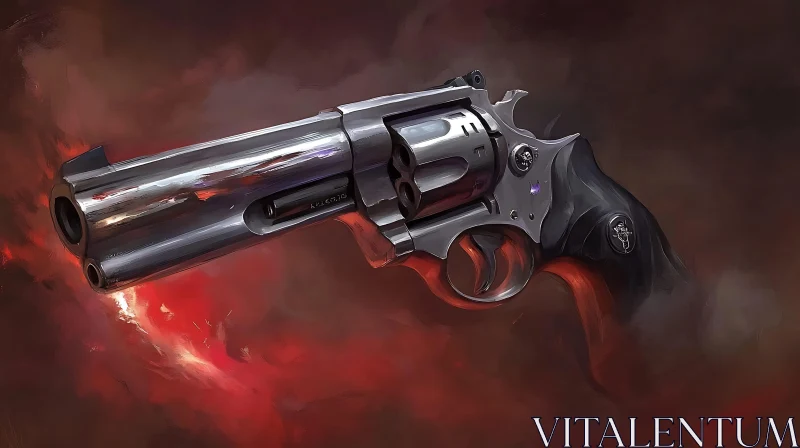 AI ART Metallic Revolver on Fiery Background