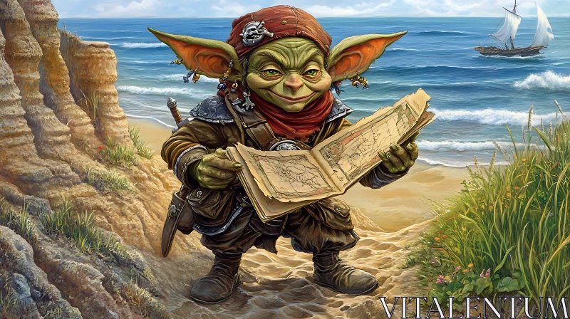 AI ART Beach Goblin with a Map