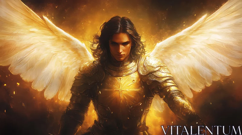 Winged Warrior Angel in Golden Armor AI Image