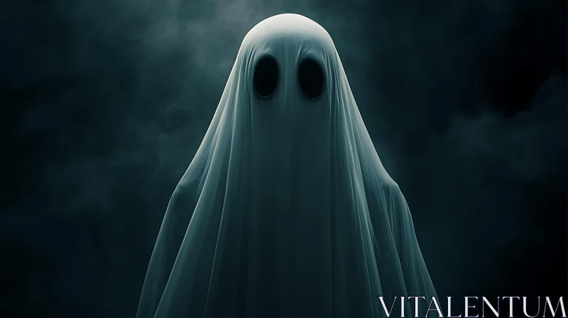 Ghostly Figure in White Sheet AI Image