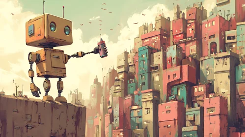 Whimsical Robot in Urban Setting