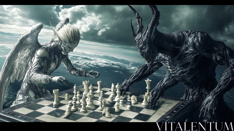 AI ART Chess Match Between Good and Evil