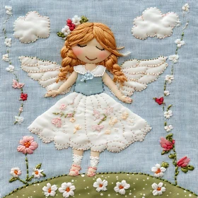 Handcrafted Angel Embroidery with Floral Details