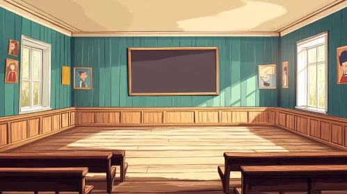 Cartoon Classroom Interior with Blackboard