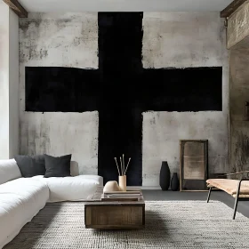 Modern Living Room with Black Cross