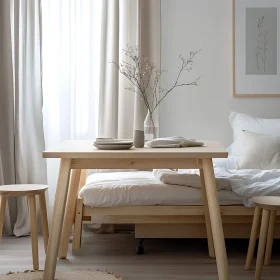 Calm Bedroom Arrangement with Table and Bed