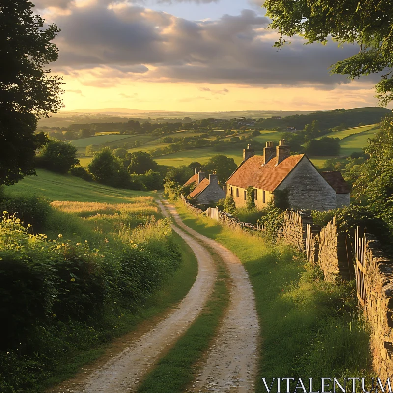 AI ART Tranquil Rural Scene with Stone Cottages