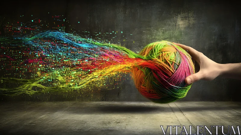 Colorful Yarn Ball Abstract Design AI Image