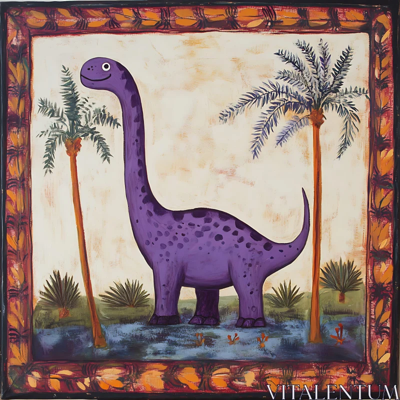 Whimsical Dinosaur Painting with Tropical Flair AI Image