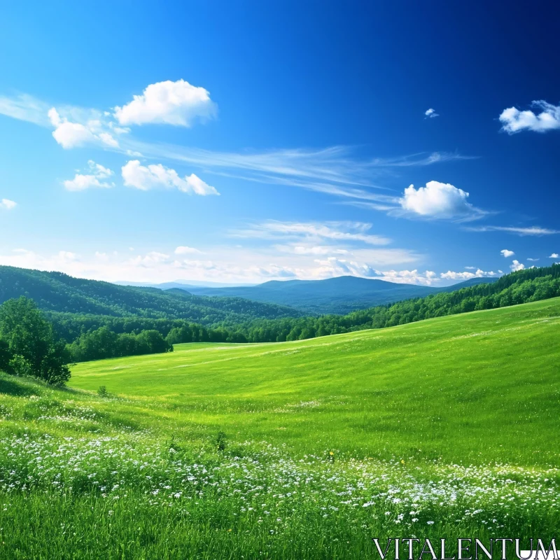 AI ART Scenic Green Field and Mountain View