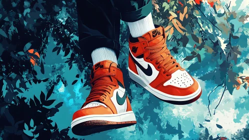 Orange Sneakers Amongst the Leaves