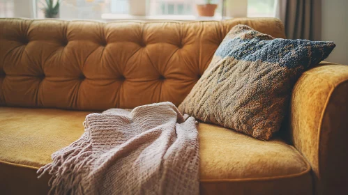 Comfortable Couch with Soft Blanket