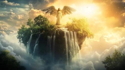 Serene Angel Above Waterfalls in the Sky