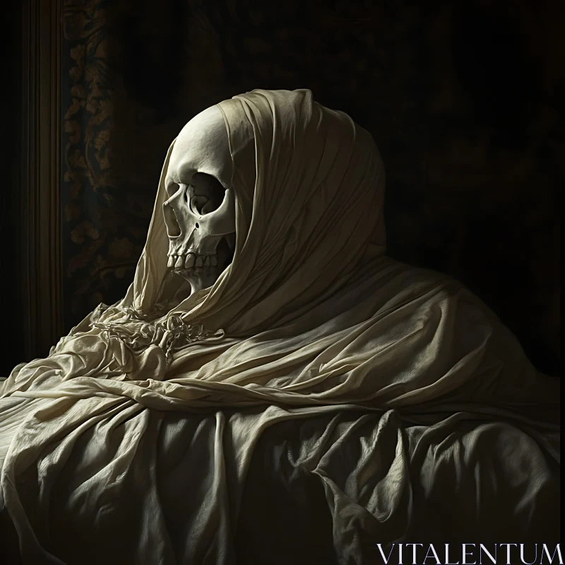 AI ART Skull Still Life with Draped Cloth