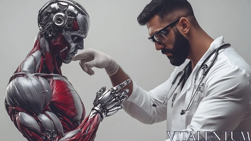 Cyborg and Doctor Collaboration in Medical Environment AI Image