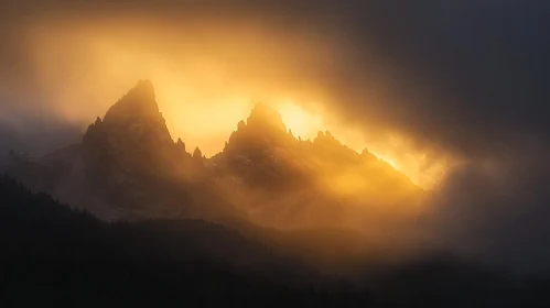 Majestic Mountains with Sunlit Peaks