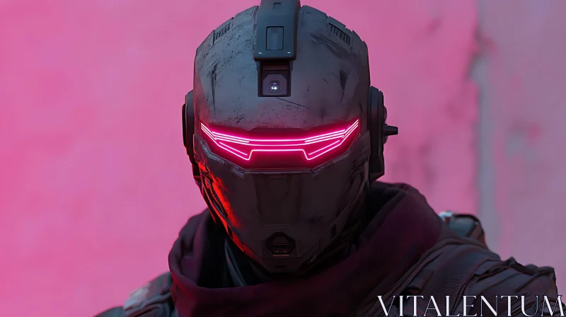 Futuristic Cyborg with Neon Visor AI Image