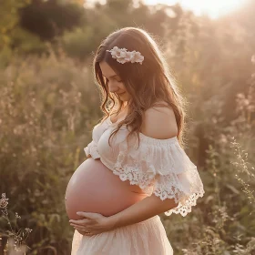 Serene Pregnancy Portrait in Golden Light