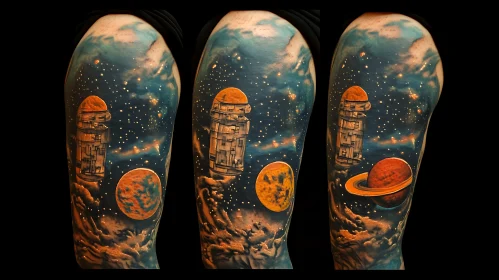 Space Tattoo Sleeve with Futuristic Elements