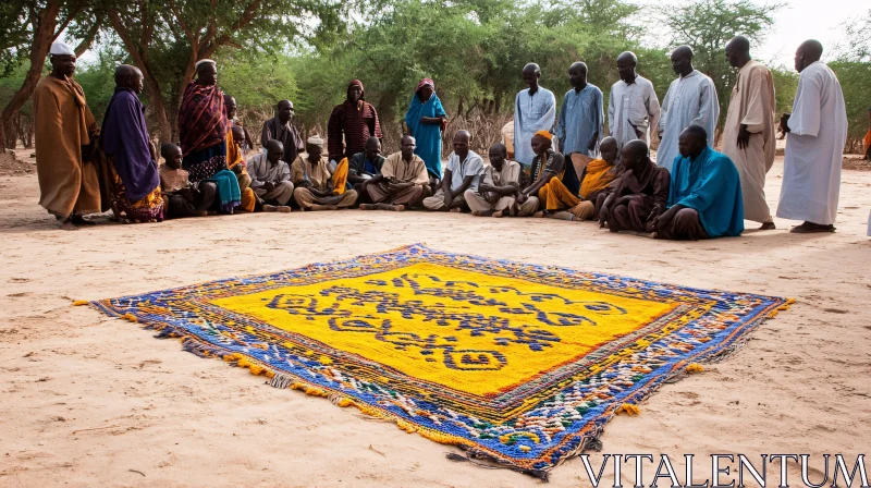 Outdoor Ceremony with Group and Colorful Rug AI Image