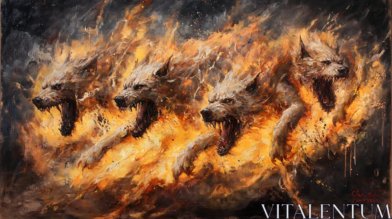 AI ART Fiery Guardians: Dogs Amidst the Embers