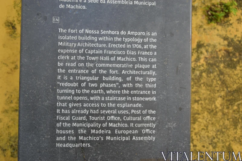 Historical Plaque at Madeira's Fort Free Stock Photo