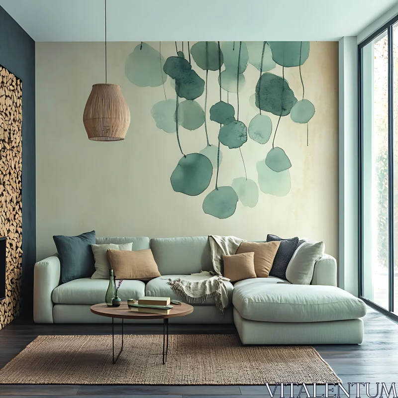 Modern Home Decor with Sofa and Leaf Design AI Image