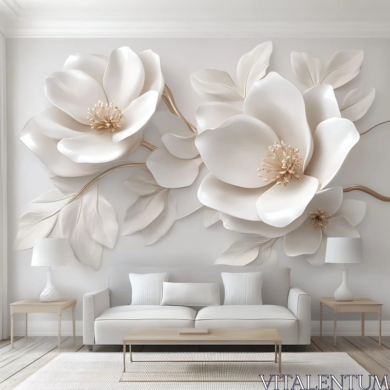 AI ART Magnolia Wall Art in Modern Interior