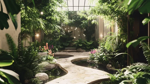 Tranquil Indoor Garden with Stone Path