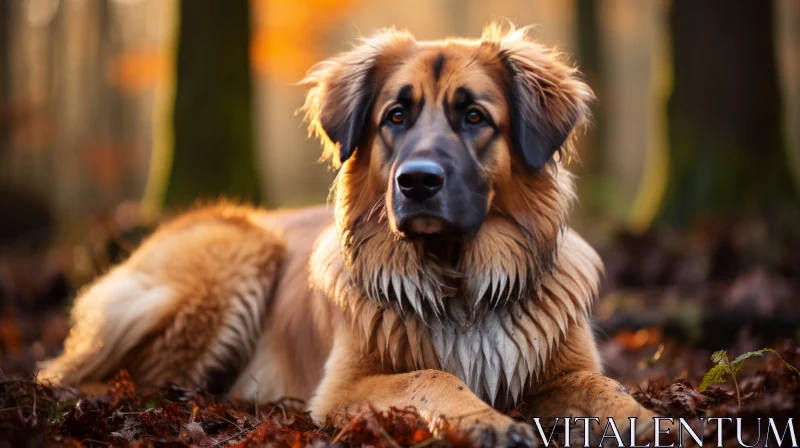 Serene Golden Retriever Amidst Forest in Autumn - Macro Photography AI Image