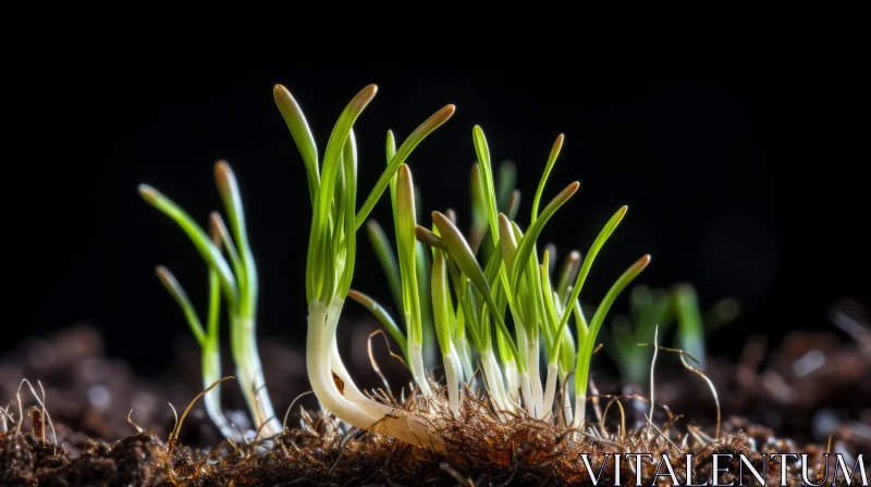 Sprouting Grass on Dark Field Background - Nature's Elegance in Detail AI Image